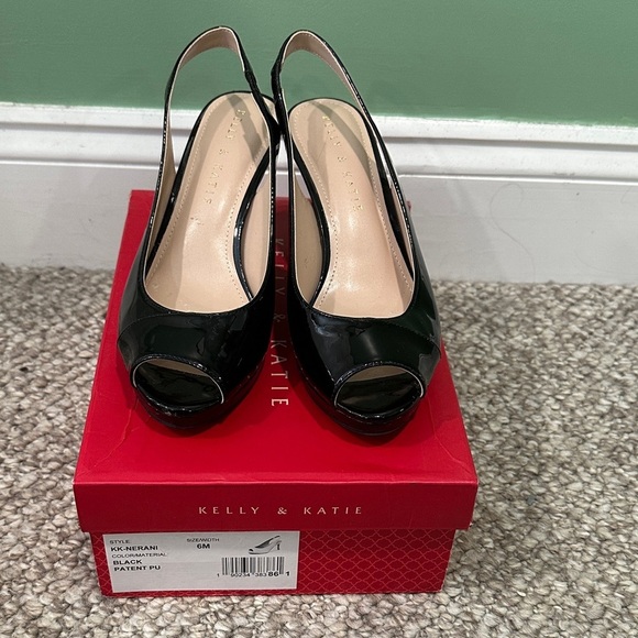 Kelly & Katie Shoes - Kelly & Katie Black Patent Slingback Heels